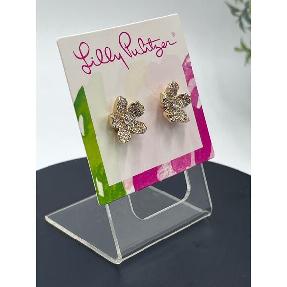Lilly Pulitzer Beach Club Blooms Pave Flower Stud Gold Tone‎ Earrings New - Picture 4 of 8